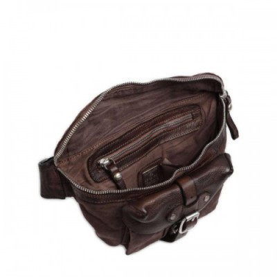 Campomaggi Fanny pack cotton, grained cow leather dark brown