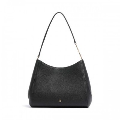 Aigner Jerzy M Hobo bag grained cow leather black