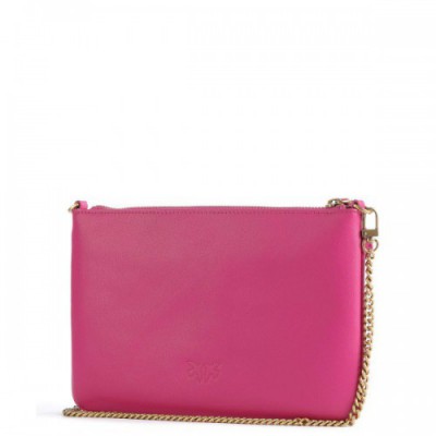 Pinko Flat Classic Crossbody bag fine grain cow leather pink