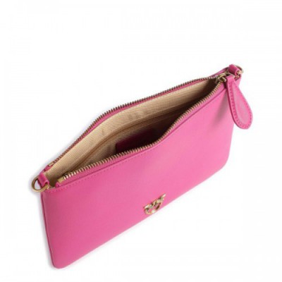 Pinko Flat Classic Crossbody bag fine grain cow leather pink