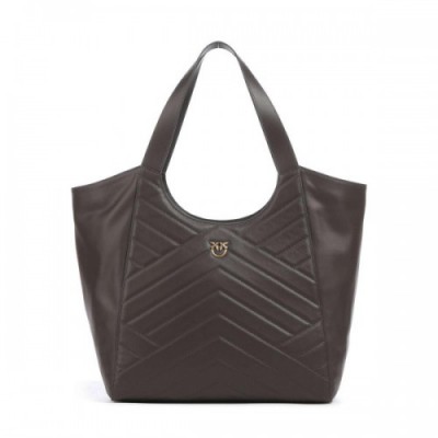 Pinko Puzzle Tote bag fine grain cow leather dark brown