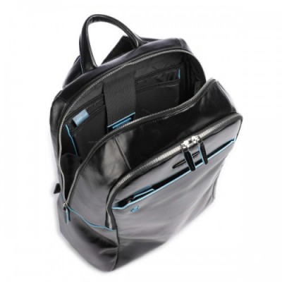 Piquadro Blue Square Laptop backpack 13″ grained cow leather black