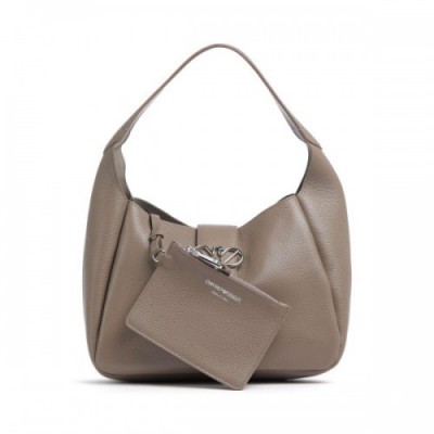 Emporio Armani Mary-O Hobo bag grained leather taupe