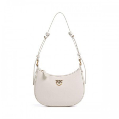 Pinko Half Moon Baby Shoulder bag fine grain cow leather ivory