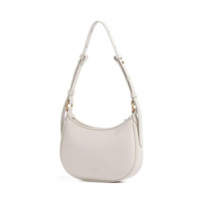 Pinko Half Moon Baby Shoulder bag fine grain cow leather ivory