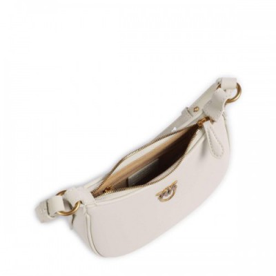 Pinko Half Moon Baby Shoulder bag fine grain cow leather ivory