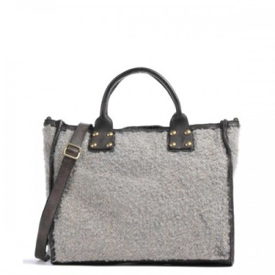 Campomaggi Handbag faux fur, fine grain cow leather taupe