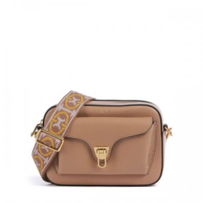 Coccinelle Beat Soft Ribbon Crossbody bag grained leather light brown