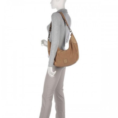 FredsBruder Sually Banana Shoulderbag Hobo bag velour leather, grained leather light brown