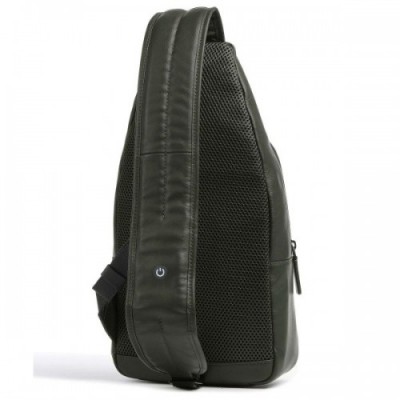 Piquadro Urban LED Sling bag grained leather dark green