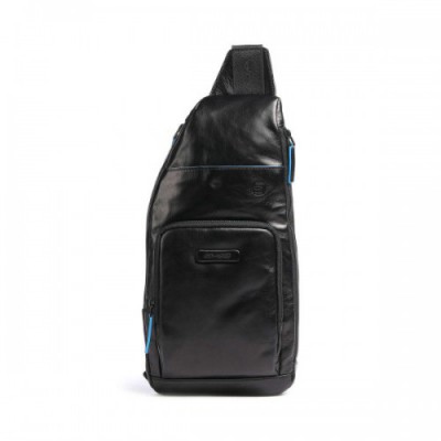 Piquadro Blue Square Revamp RFID Sling bag fine grain leather black