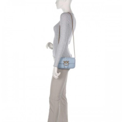 Pinko Love One Crossbody bag fine grain leather light blue