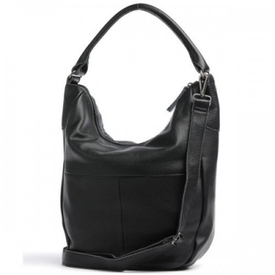 FredsBruder Felt Gürteltier Hobo bag nappa leather, cotton black/grey