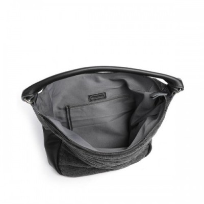 FredsBruder Felt Gürteltier Hobo bag nappa leather, cotton black/grey