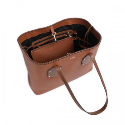 BOSS Ivy Tote bag grained leather brown