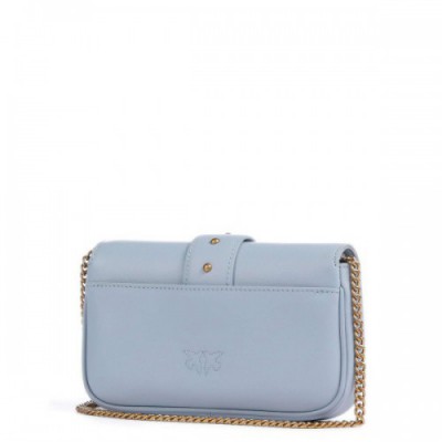 Pinko Love One Crossbody bag fine grain leather light blue