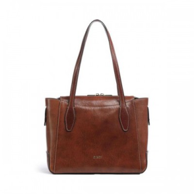 Giudi Brigida Shopper Tote bag fine grain cow leather brown