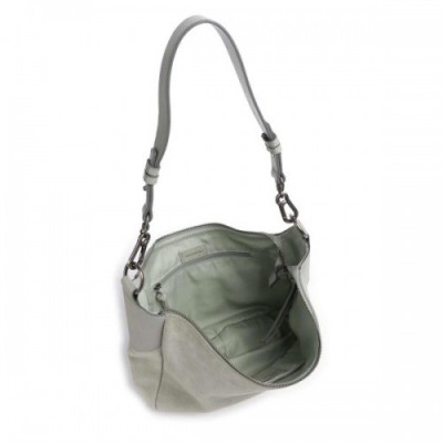 FredsBruder Sually Banana Shoulderbag Hobo bag velour leather, grained leather green